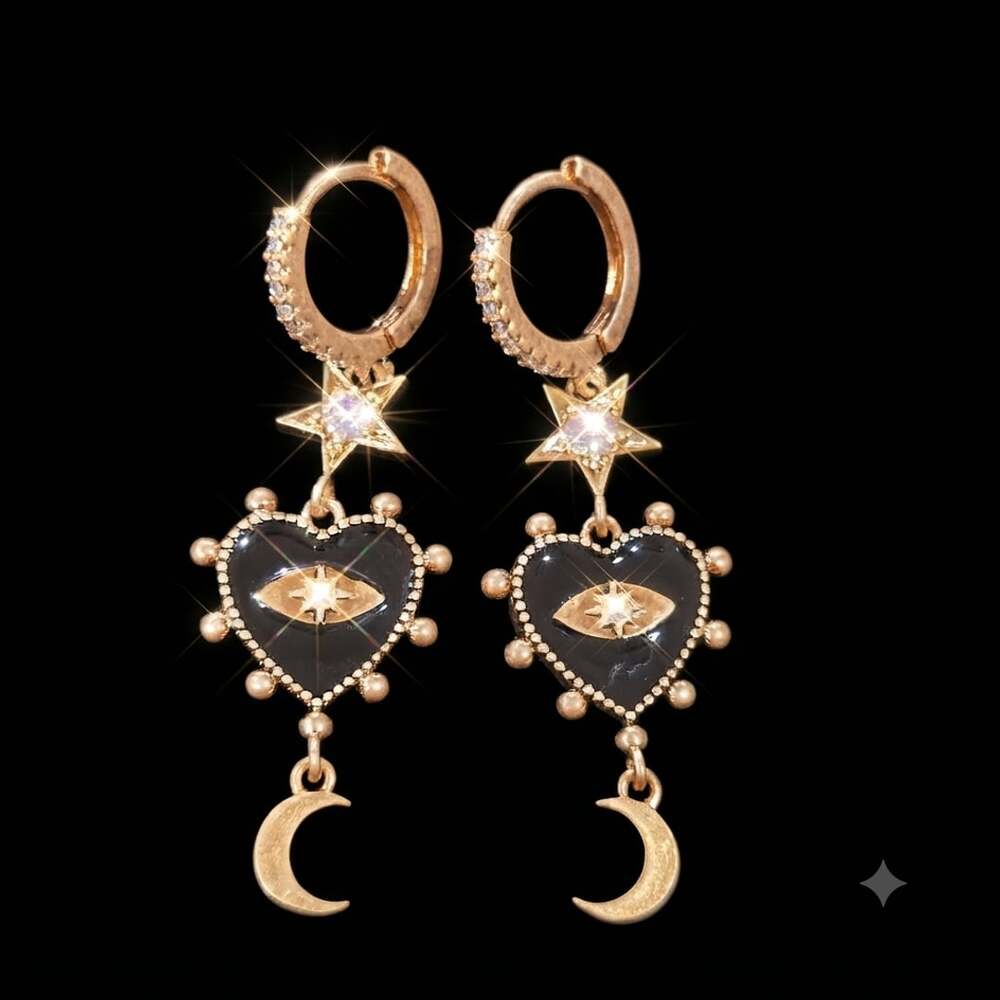 Evil Eye Heart Star Moon Earrings